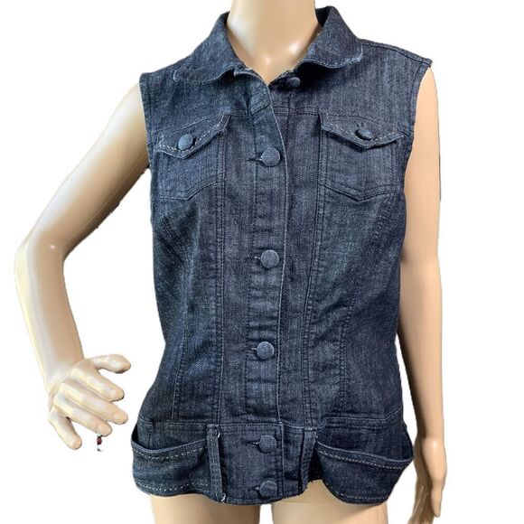 Ashley Stewart Blue Sleeveless Button Up Collared Coastal Cowgirl Denim Vest 14W - Picture 1 of 12